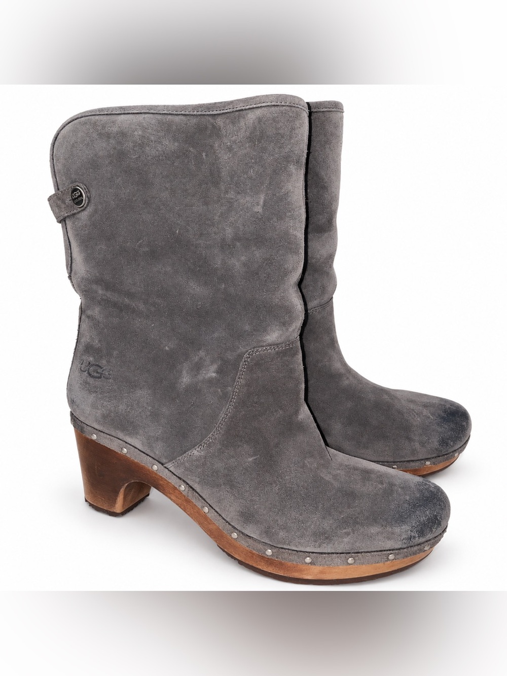 UGG Lynnea 3204 Gray Suede Shearling Clog Boots Women’s Size 10